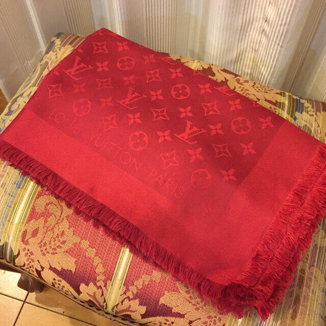 LOUIS VUITTON ルイヴィトン シルク ウール ストール レッド 【特別訳