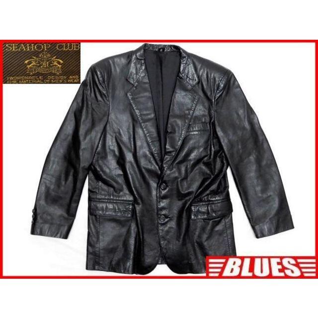メンズ レザー テーラードジャケット L 黒 スーツ 本革 ブレザー 本皮FR863