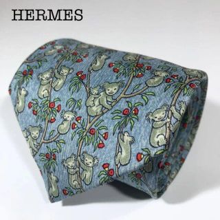 エルメス(Hermes)の【あいうえお様】エルメス フランス製 ネクタイ 総柄 動物柄 コアラ セレスト(ネクタイ)