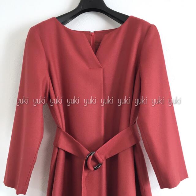ANAYI ウールジョーゼット スキッパーワンピース ボルドー
