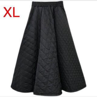 年末セール！！大人気！！キルティング　フレアスカート　ブラック　XLサイズ(ロングスカート)
