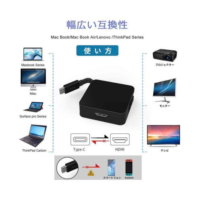 USB Type C-HDMI 変換アダプタ 折り畳み式 ケーブル変換アダプター スマホ/家電/カメラのPC/タブレット(PC周辺機器)の商品写真