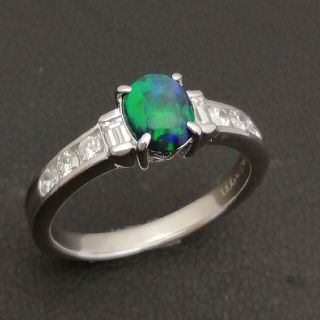 Pt900◯ブラックオパール0.493ct✨ダイヤ0.38ct✨リング宝石鑑別付(リング(指輪))