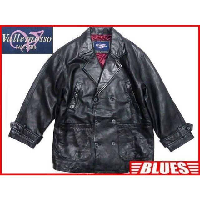 メンズ レザー ピーコート M 黒 ロングコート 本革 Pコート メンズのジャケット/アウター(ピーコート)の商品写真
