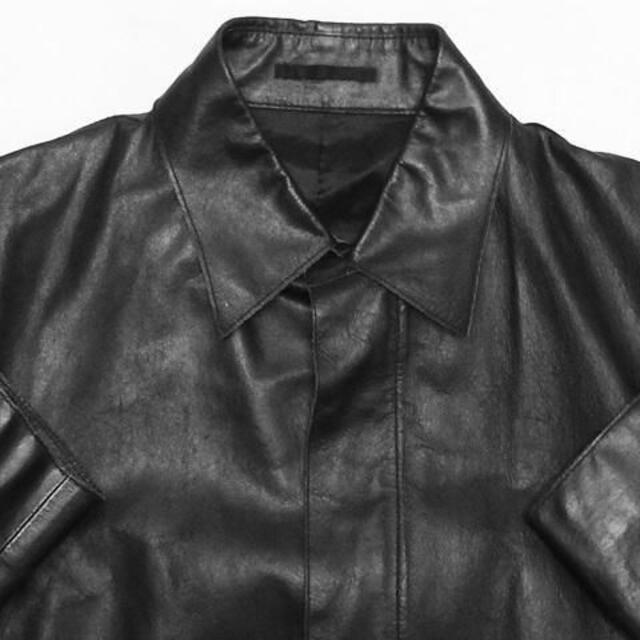メンズ レザー ステンカラーコート F 黒 ロングコート 本革 ジャケット 本皮 メンズのジャケット/アウター(ステンカラーコート)の商品写真