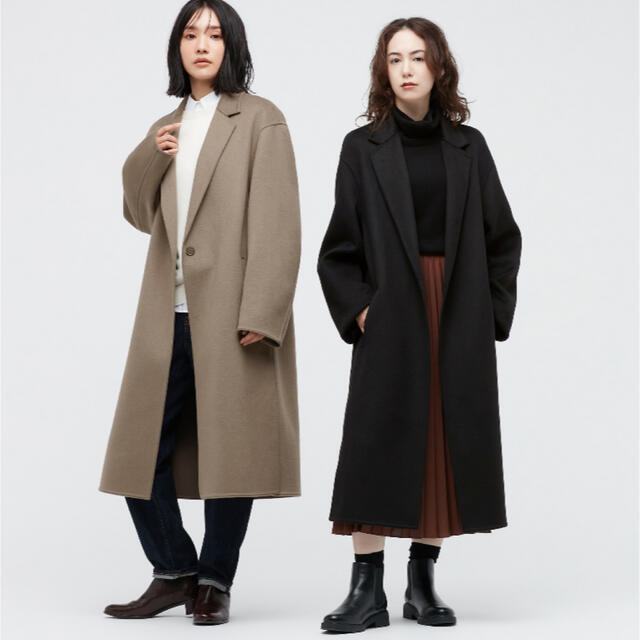 UNIQLO - ダブルフェイスチェスターロングコート ユニクロ ブラック 黒 ...