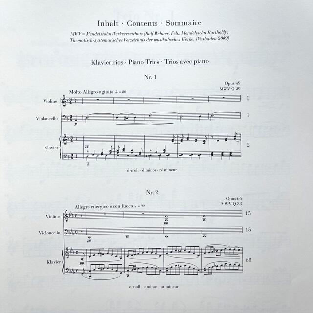 ヘンレ　メンデルスゾーン　パート譜-　Op.66　ピアノトリオ　Op.49　スコア