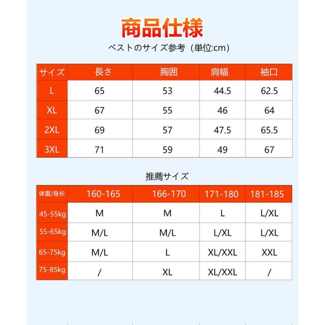 電熱ジャケット 電熱ウェア 9エリア発熱  USB充電式 バッテリー付き 7