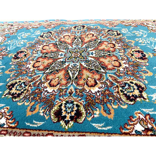 100万ノット/ウィルトン織りペルシャ絨毯/美しいブルー系の高級玄関マット