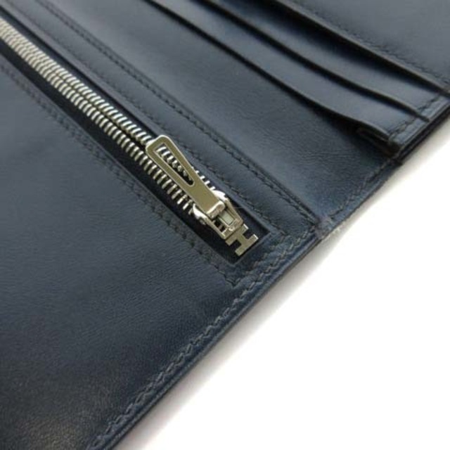 エルメス 2016年製 ベアン ボックスカーフ X刻印 長財布 小銭入れ 紺