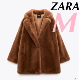 ザラ(ZARA)のZARA フェイクファーコート ダークブラウン M(毛皮/ファーコート)