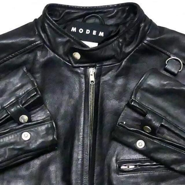 イタリア製 モデム マッシモレベッキ レザー ライダース ジャケット 黒