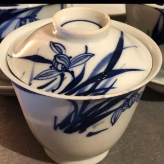 最大2000円引き マラソン期間 H515、清水焼 青花 染付 草花 蓋、茶托付