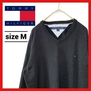 トミーヒルフィガー(TOMMY HILFIGER)の90s 古着 トミーヒルフィガー ニット セーター 刺繍ロゴ フラッグロゴ M(ニット/セーター)