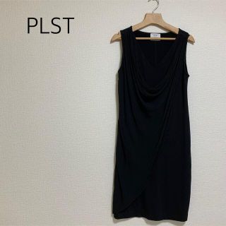 プラステ(PLST)の【格安】PLSTドレープデザインカットワンピース　黒　ブラック　サイズ2(ひざ丈ワンピース)