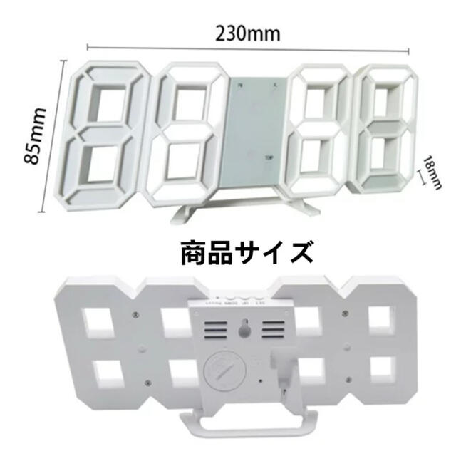 3D LED 時計 置き時計 壁掛け時計  アラーム 時刻 日付 温度 グリーン インテリア/住まい/日用品のインテリア小物(置時計)の商品写真