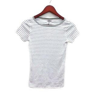 スリードッツ(three dots)のthree dots Tシャツ カットソー ボーダー XS 白 ホワイト グレー(Tシャツ(半袖/袖なし))