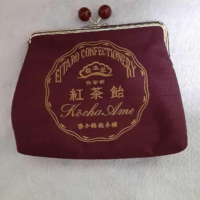 榮太樓總本鋪 「紅茶飴」の刺繍がま口ポーチ レディースのファッション小物(ポーチ)の商品写真