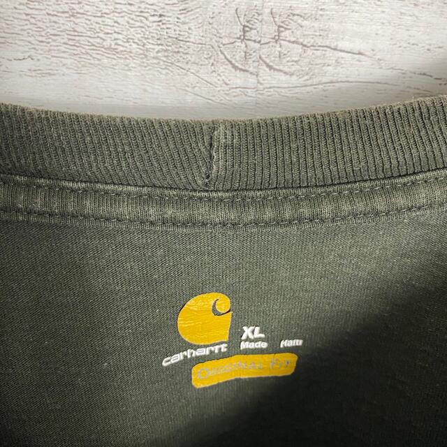 carhartt(カーハート)の【希少カラー】90sカーハート☆ワンポイントラベルロゴカーキグリーンロンT メンズのトップス(Tシャツ/カットソー(七分/長袖))の商品写真