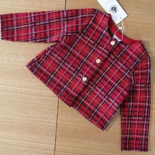 プチバトー(PETIT BATEAU)のPetit Bateau タータンチェック カーディガン18m81cm(カーディガン/ボレロ)