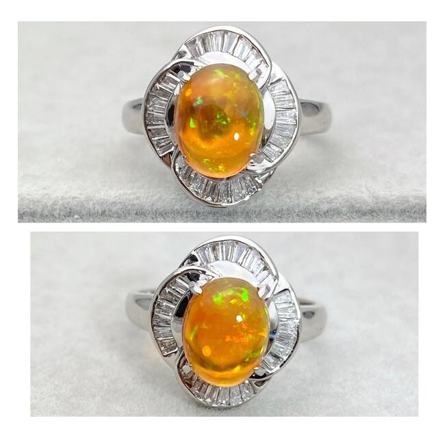 PT900 天然 ファイア オパール 1.47ct ダイヤ 0.31ct リング PT900 天然 ファイア オパール 1.47ct ダイヤ 0.31ct リング