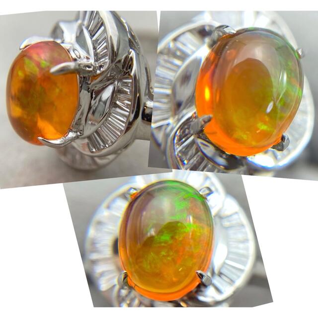 PT900 天然 ファイア オパール 1.47ct ダイヤ 0.31ct リング PT900 天然 ファイア オパール 1.47ct ダイヤ 0.31ct リング