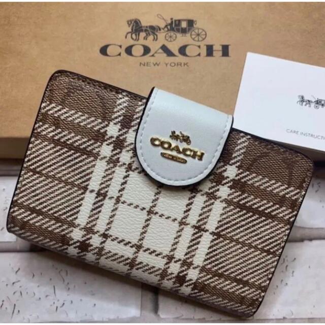 新品　COACH  コーチ　二つ折り財布　チェック　coach