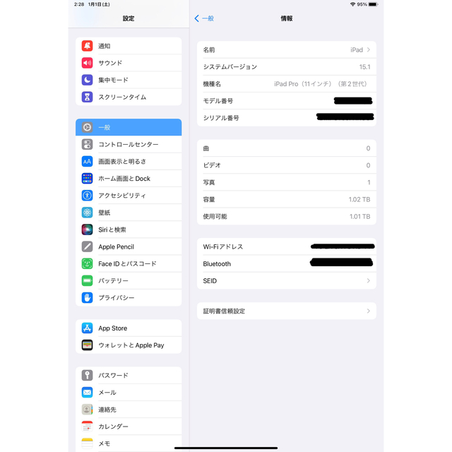 アップル iPad Pro 11インチ 第2世代 WiFi 1TB スペースグレ