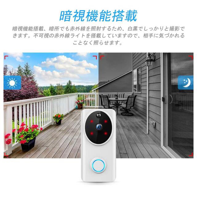 【新品／動作済】wifiインターホン 可視ドアホン ワイヤレスドアベル 呼び鈴 スマホ/家電/カメラのスマホ/家電/カメラ その他(防犯カメラ)の商品写真