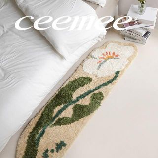 ザラホーム(ZARA HOME)のceemee お花柄 ロングラグ アクセントマット 長め ベージュ (キッチンマット)