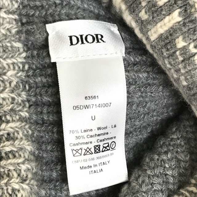 Christian Dior(クリスチャンディオール)のクリスチャンディオール Christian Dior D-White(D-ホワイト) ロゴ 帽子 ビーニー ニット帽 ウール/カシミヤ グレー 美品 レディースの帽子(ニット帽/ビーニー)の商品写真