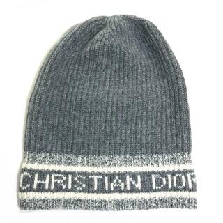 クリスチャンディオール(Christian Dior)の美品 クリスチャンディオール ロゴ D-White ニット帽 グレー(ニット帽/ビーニー)