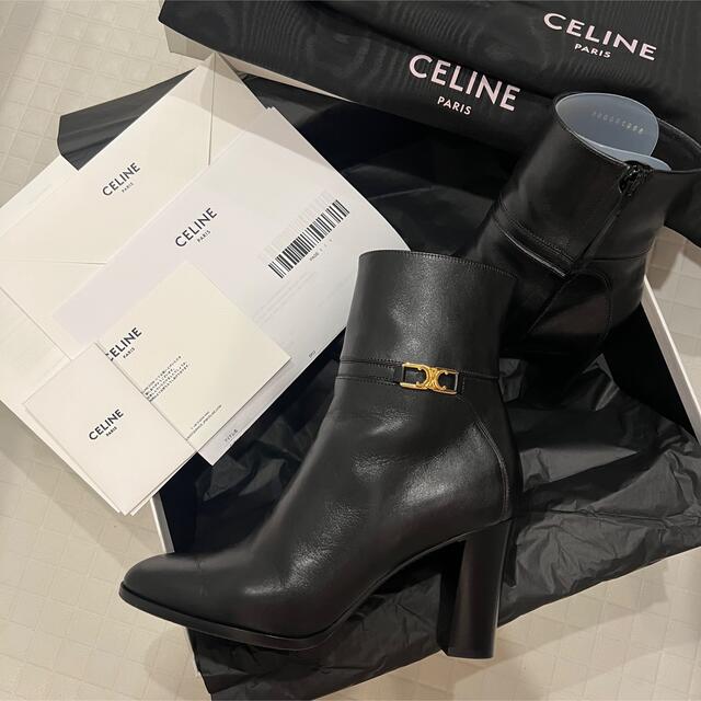 裏張り済 CELINE クロード アンクルブーツ / カーフスキン ブラック