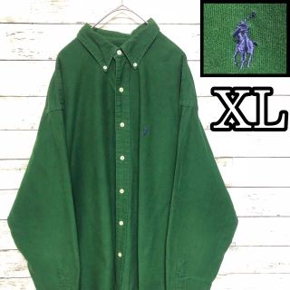 ポロラルフローレン(POLO RALPH LAUREN)の80s 90s ラルフローレン 深緑 グリーン 長袖シャツ 刺繍ロゴ XL 古着(シャツ)