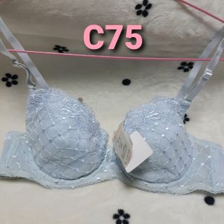 【匿名配送】ブラジャー C75 ブルー 水色 チェック(ブラ)