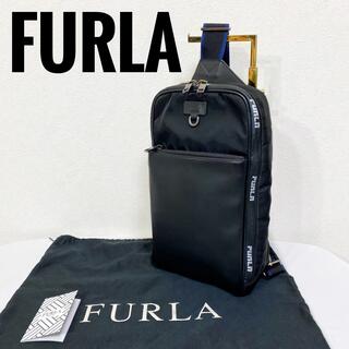 フルラ(Furla)の【レア】FURLA マルテ ロゴ ナイロン レザー ボディバッグ メンズ 黒(ボディーバッグ)