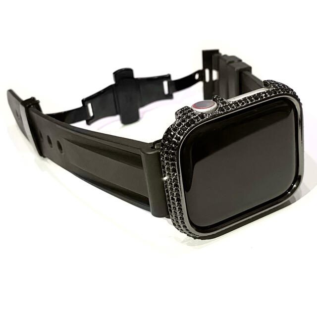  アップルウォッチ用カスタムベゼルダイヤカバーベルトセット　メタルブラック メンズの時計(腕時計(デジタル))の商品写真