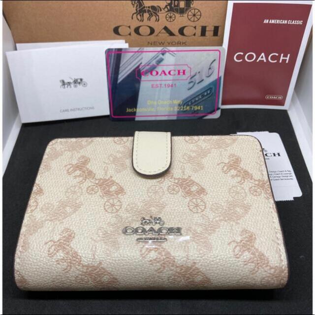 COACH コーチ 二つ折り財布 F87936 馬車プリント クリーム×ベージュ