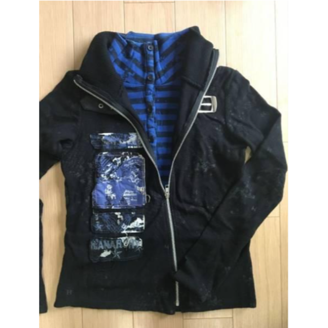 h.naoto - ◆ほぼ新品！重ね着風青黒ボーダーパーカー/h.aoto◆Y30