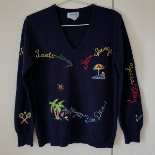 アメリヴィンテージ(Ameri VINTAGE)の刺繍ニット v neck navy knit(ニット/セーター)