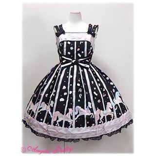 アンジェリックプリティー(Angelic Pretty)の シュガーリィカーニバルJSK カチューシャ オーバーニー 3点セット 黒(ひざ丈ワンピース)