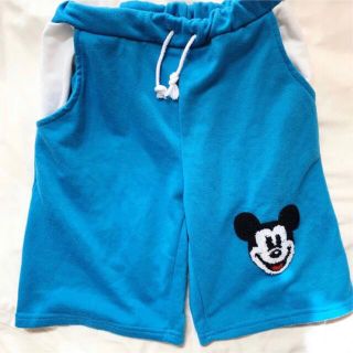 ディズニー(Disney)のミッキーワッペン付 ハーフパンツ ショーパン スウェットパンツ（青）(ショートパンツ)