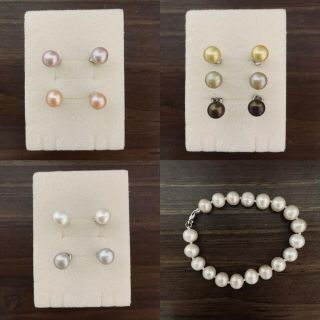 フィジー パール 7色 真珠　ピアス　ブレスレット　セット(ピアス)