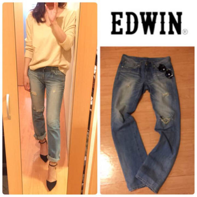 EDWIN(エドウィン)のぽむぽむ様専用★EDWIN 503 ダメージデニムパンツ レディースのパンツ(デニム/ジーンズ)の商品写真