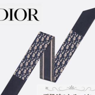 クリスチャンディオール(Christian Dior)のDiorスカーフリボンタイミッツァ正規品オブリークネイビーシルクツイル(バンダナ/スカーフ)