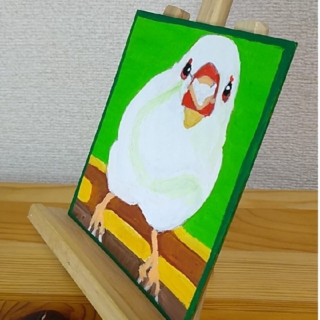 白文鳥》手描き 絵画 イラスト オリジナル 原画 色紙 ガッシュ【147