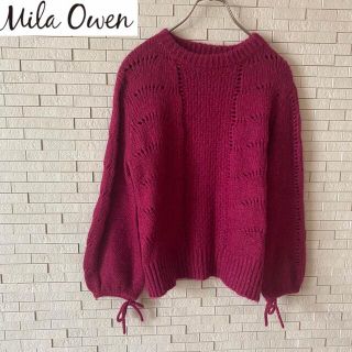 ミラオーウェン(Mila Owen)のミラオーウェン　ざっくりゆるふわニット　セーター　袖リボン　ピンク　S(ニット/セーター)