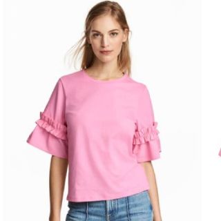 エイチアンドエム(H&M)の【H&M】ピンクフリルTシャツ(Tシャツ(半袖/袖なし))