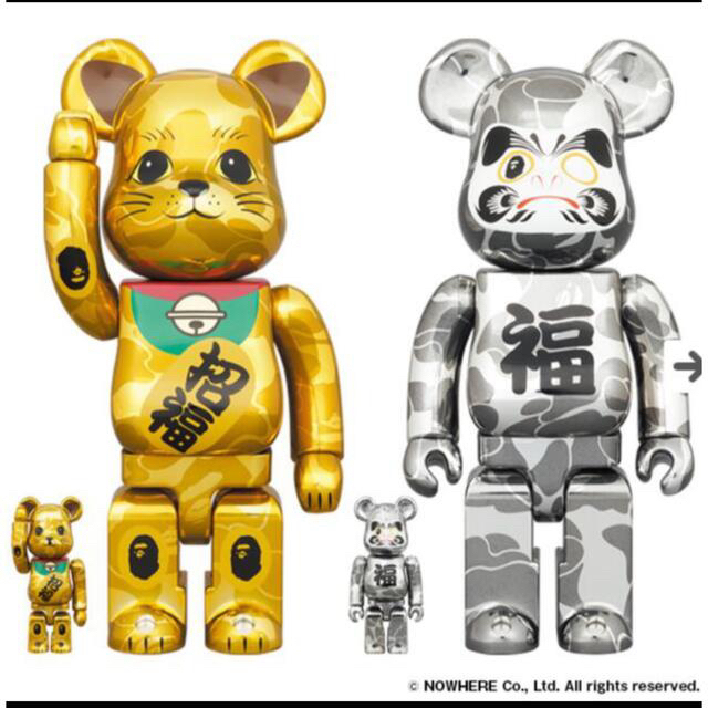 A BATHING APE(アベイシングエイプ)の【おまけ付き】BE@RBRICK BAPE 招き猫&達磨 100&400% エンタメ/ホビーのおもちゃ/ぬいぐるみ(キャラクターグッズ)の商品写真