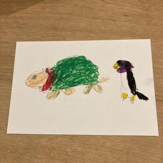 子どもが描いた絵　ポストカード　カメとペンギン(アート/写真)